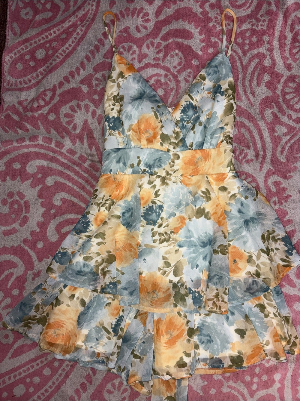 Floral Ruffle Sundress - Blue & Yellow -